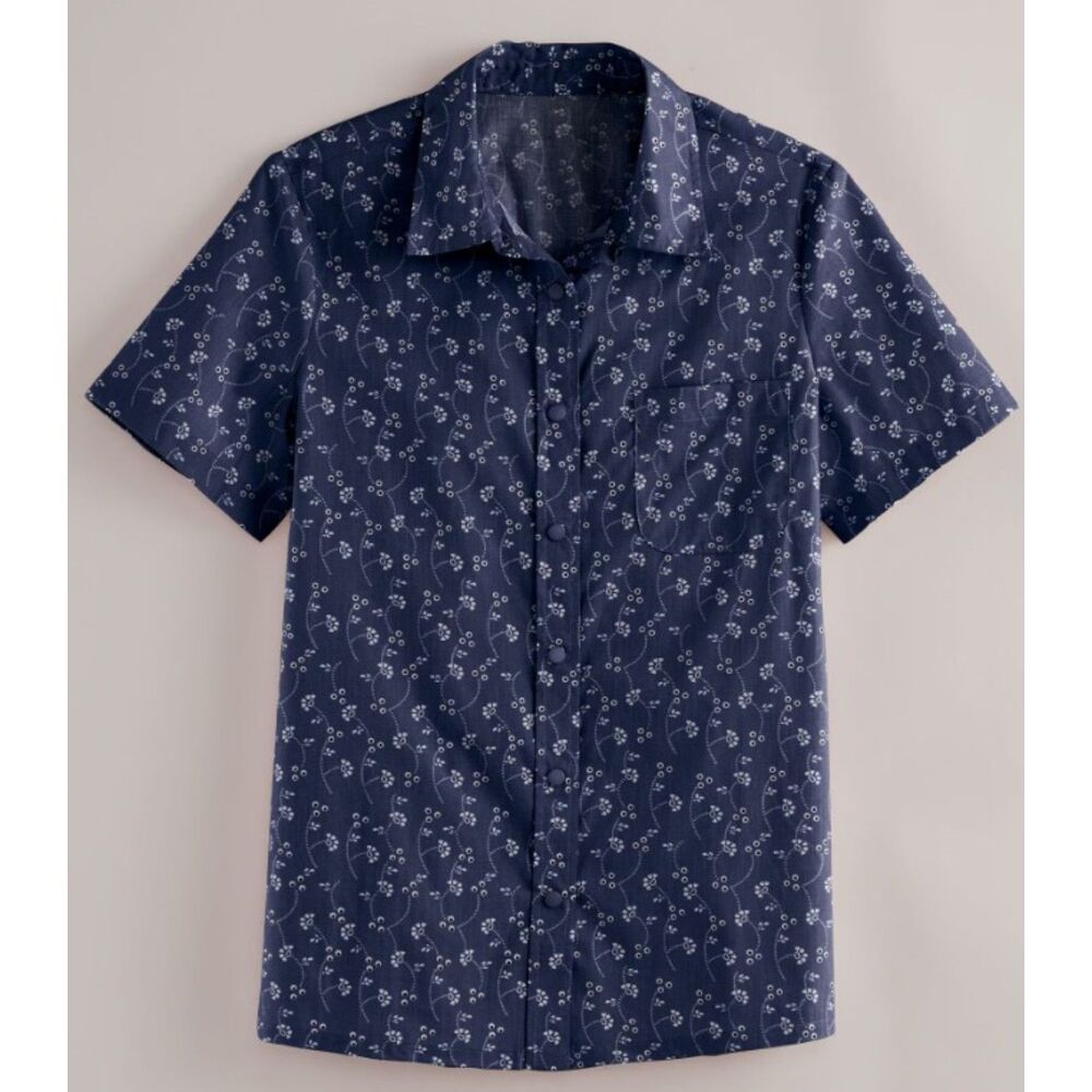 NEW Navy Blue Floral Plus Sz 2XL Casual Wear Woven Snap Front Shirt SARA MORGAN